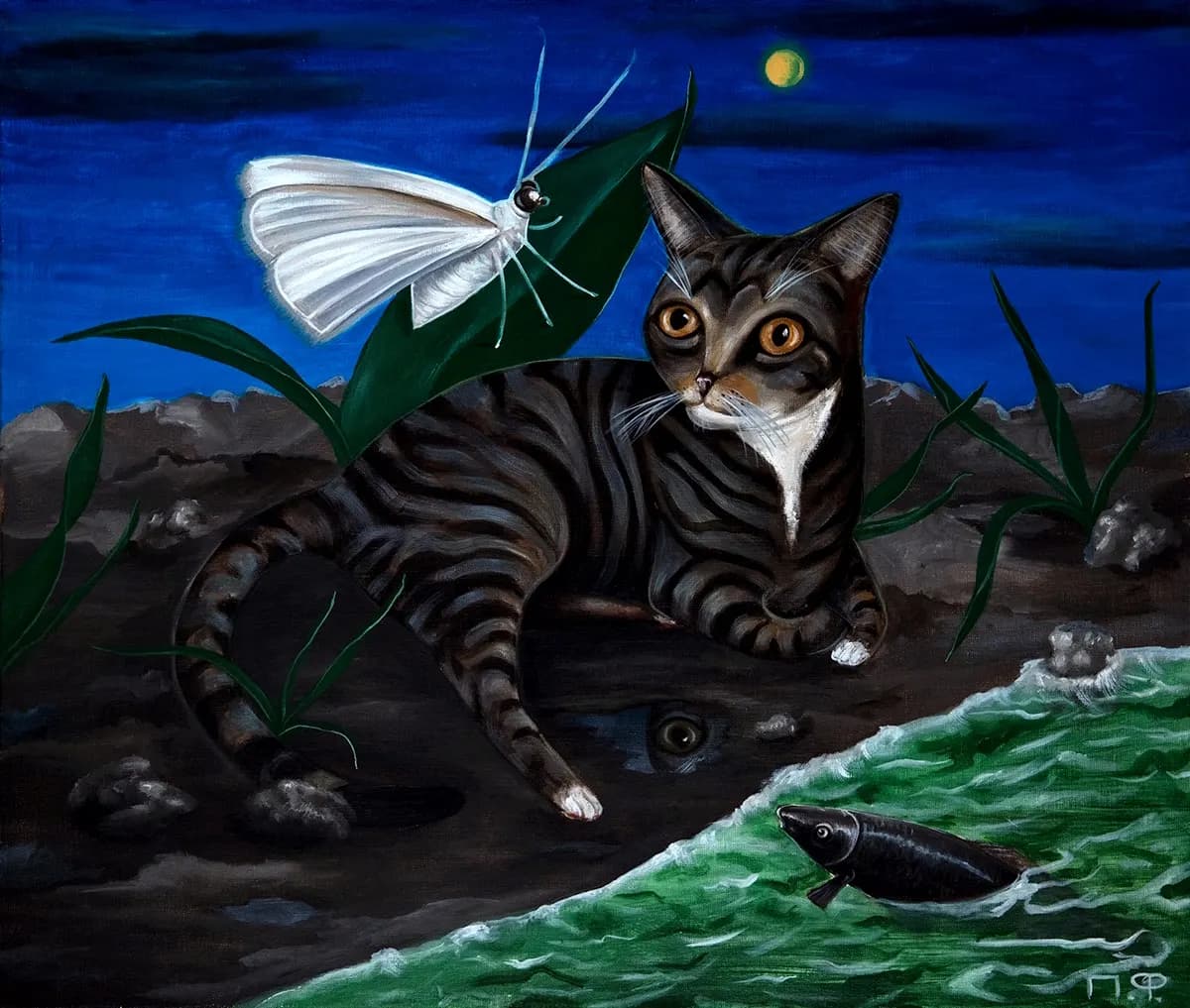 Analytic Meditation | Cats in Art Oil Painting — oil painting by Porfirii Fedorin, 2019