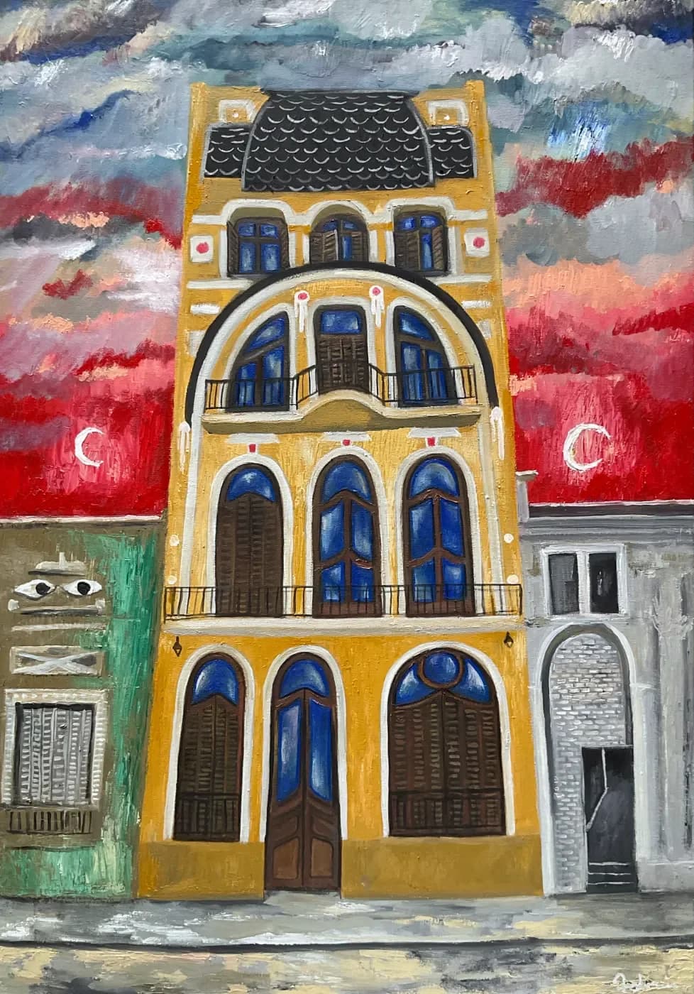 Blue Cat on a Red Cloud — oil painting by Porfirii Fedorin, 2026