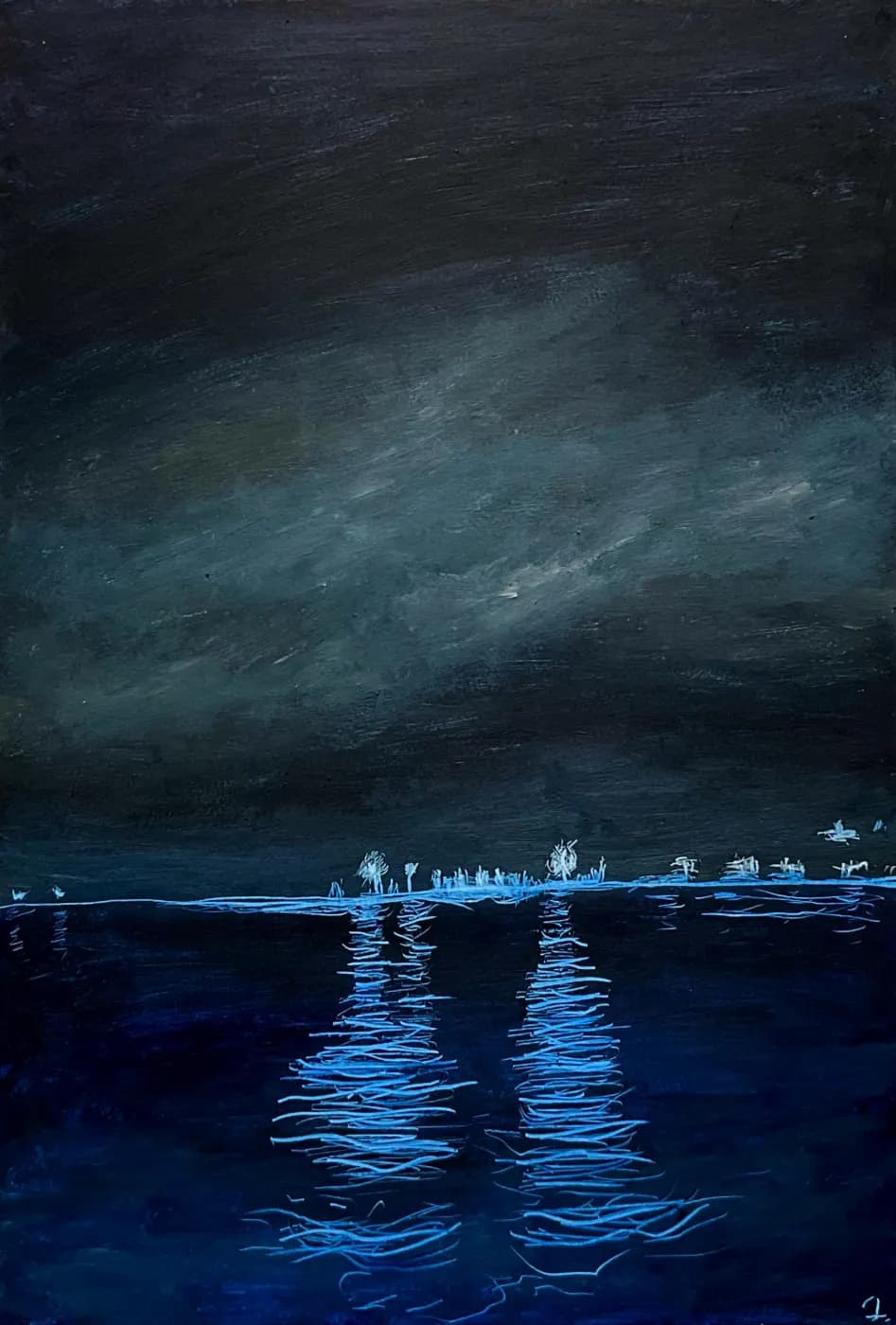 Flickering Lights | Mystical Landscapes Oil Painting — oil painting by Porfirii Fedorin, 2024