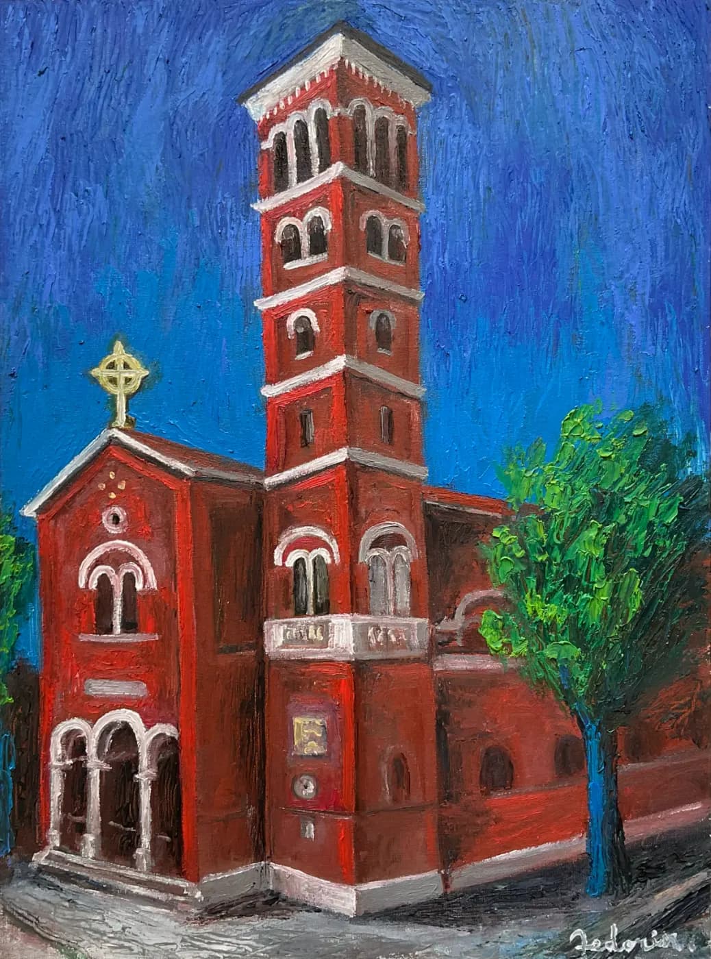 Parroquia Santa Maria, CABA | Mystical Landscapes Oil Painting — oil painting by Porfirii Fedorin, 2025