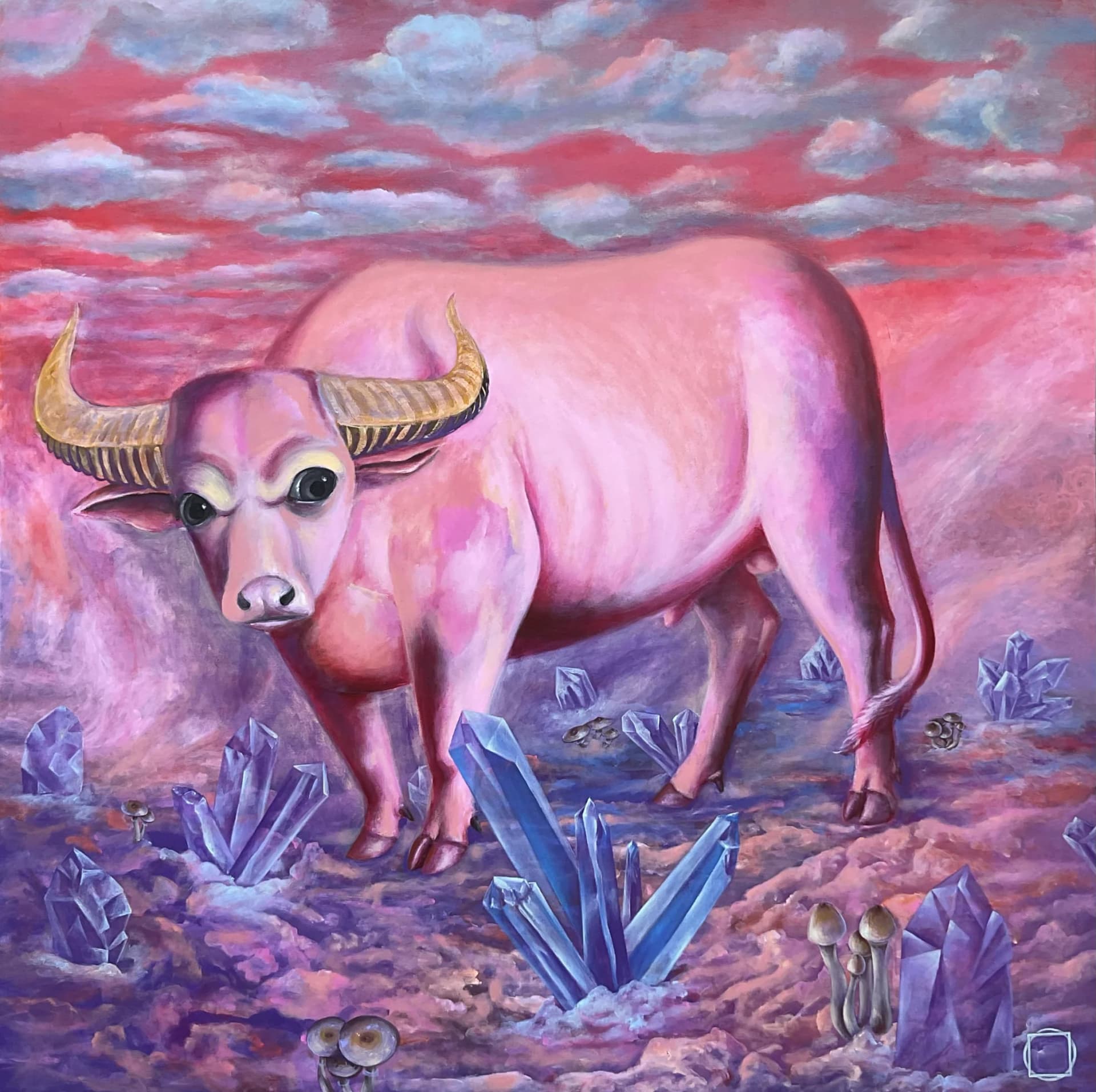 Pink Buffalo | Creatures & Beasts Oil Painting — oil painting by Porfirii Fedorin, 2023