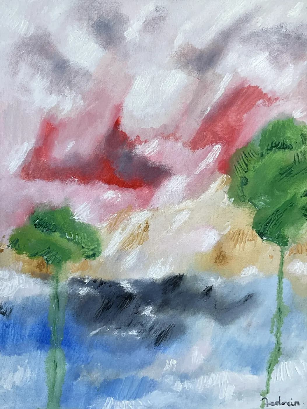 Seascape with Two Trees | Mystical Landscapes Oil Painting — oil painting by Porfirii Fedorin