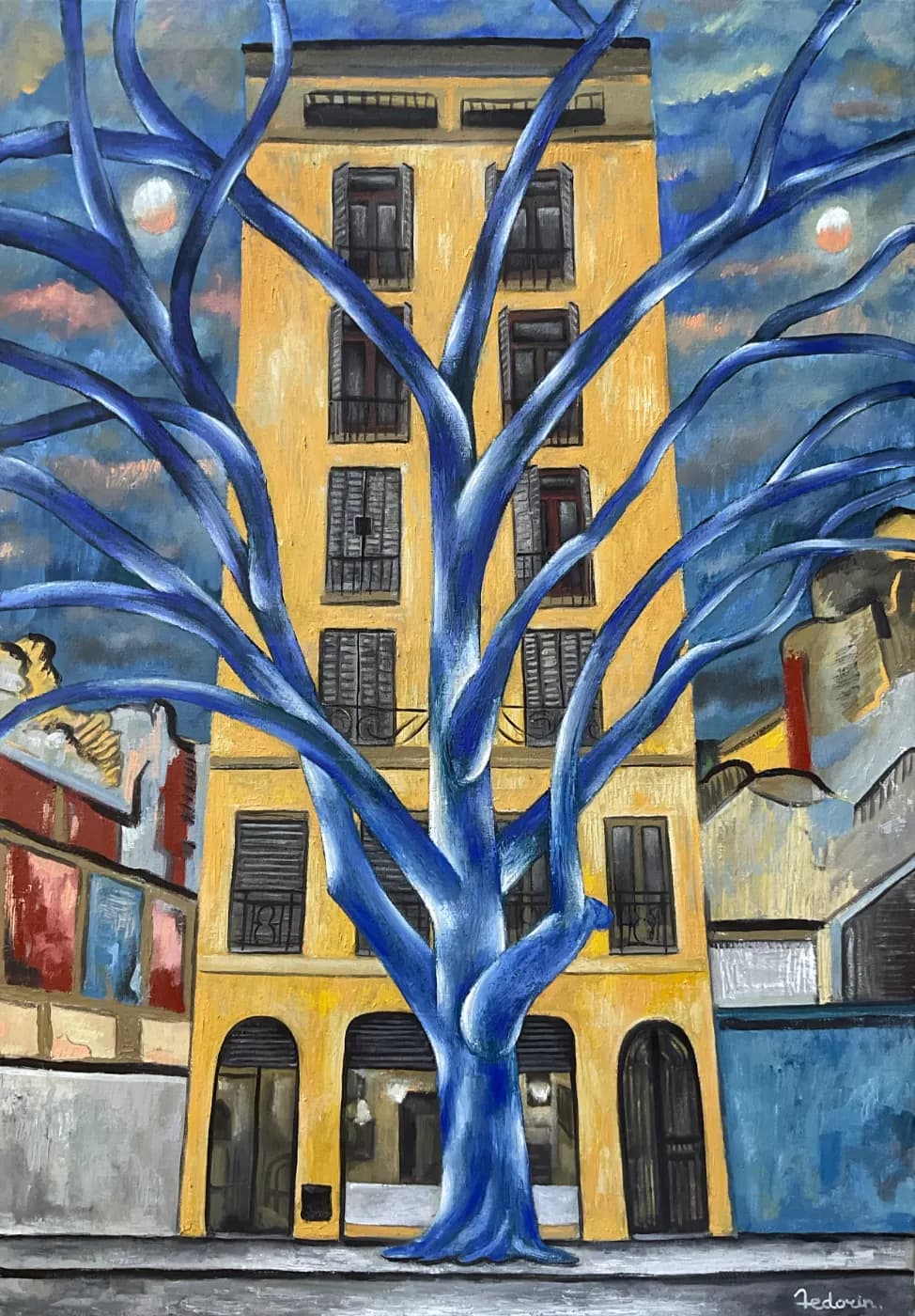 Twilight with Blue Tree — oil painting by Porfirii Fedorin, 2026