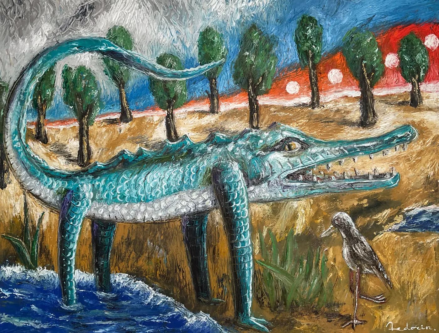 Waist Deep in Water | Creatures & Beasts Oil Painting — oil painting by Porfirii Fedorin